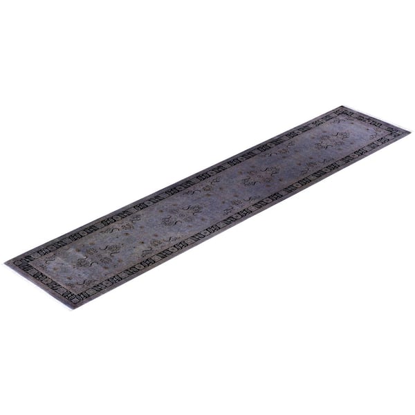 Overdyed Purple 2 ft. 6 in. x 12 ft. 7 in. Wool Indoor Area Rug