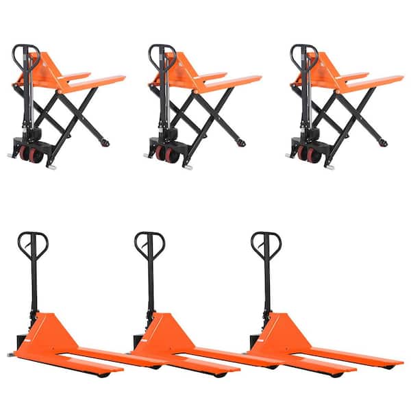 TORY CARRIER (6-Pack) Orange 31.5 in. High Lift Pallet Truck 2200 lbs. Warehouse Manual Pallet Jack 27 in. Width Fork