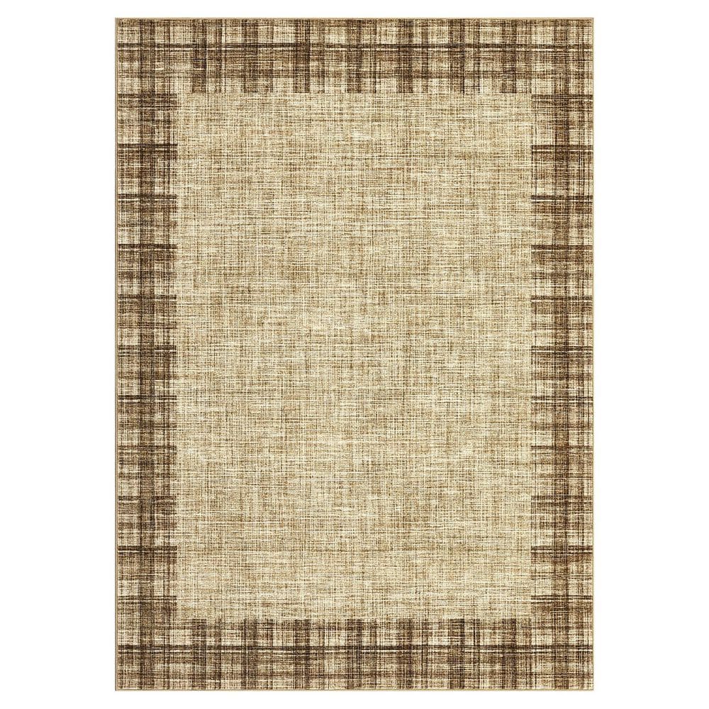 Linen 5 ft. x 7 ft. Non-slip Border Print Rug Machine Washable Ultra ...