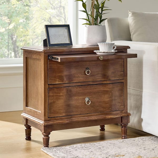 Di Cherry 2-Drawer 26 in. W Nightstand with Built-in Power Outlet
