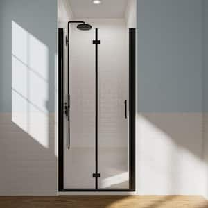 30 in. W to 31 in. to 3/8 in. W x 72 in. H Bi-Fold Frameless Shower Door in Matte Black with Clear Glass