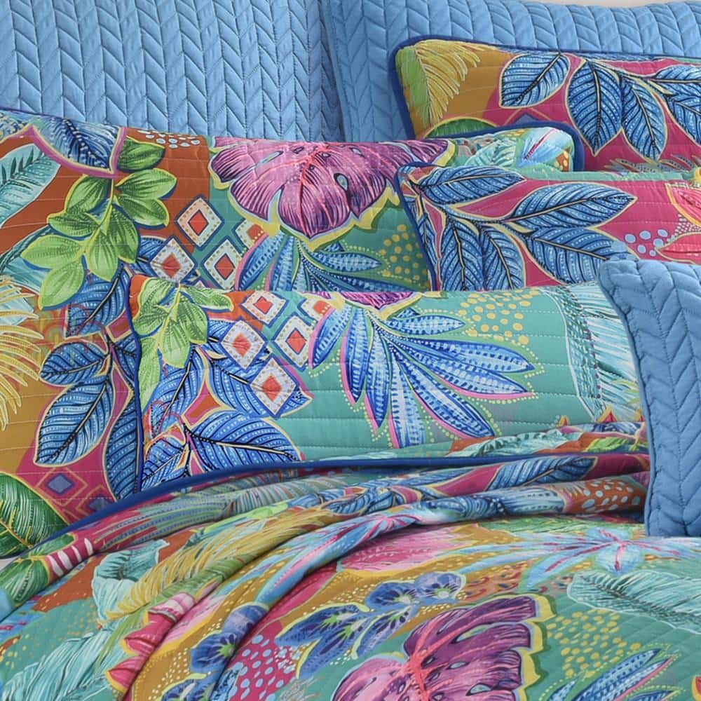 Hana Tropical Multicolor Quilted Boudoir Throw Pillow 12 x 20 in.