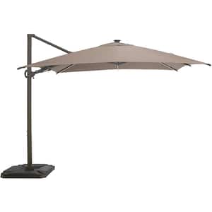 10 ft. x 10 ft. 360-Degree Rotating Aluminum Cantilever Solar Light Patio Umbrella with Base Weight in Cocoa