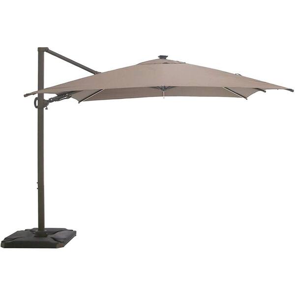 LAUREL CANYON 10 ft. x 10 ft. 360-Degree Rotating Aluminum Cantilever Solar Light Patio Umbrella with Base Weight in Cocoa