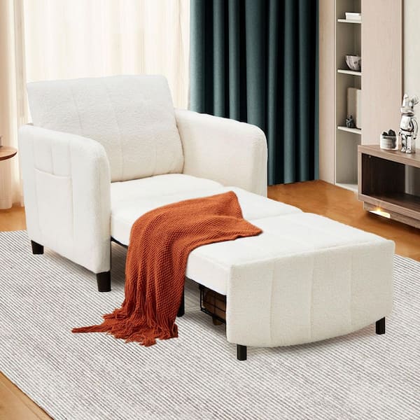 Unbranded 84 in. Metal Pull Out Chair and Single Sofa Bed Outdoor Rocking Chair with White Cushion for Living Room