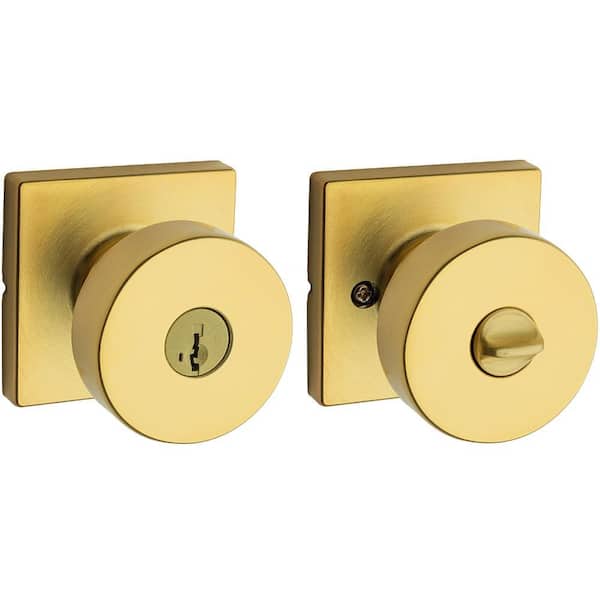 Pismo Satin Brass Square Keyed Entry Door Knob Featuring SmartKey Security