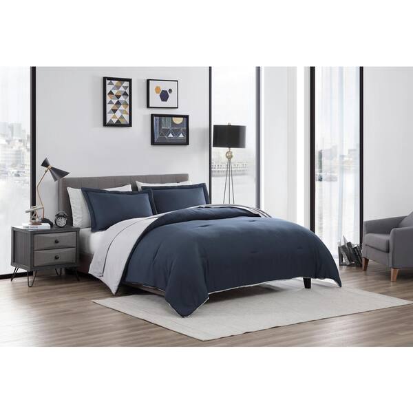 Solid Bed-in-a-Bag Bedding Comforter Set 8 Piece King Navy 100% Polyester New 
