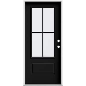 36 in. x 80 in. 1 Panel Left-Hand/Inswing 3/4 Lite Clear Glass Black Steel Prehung Front Door