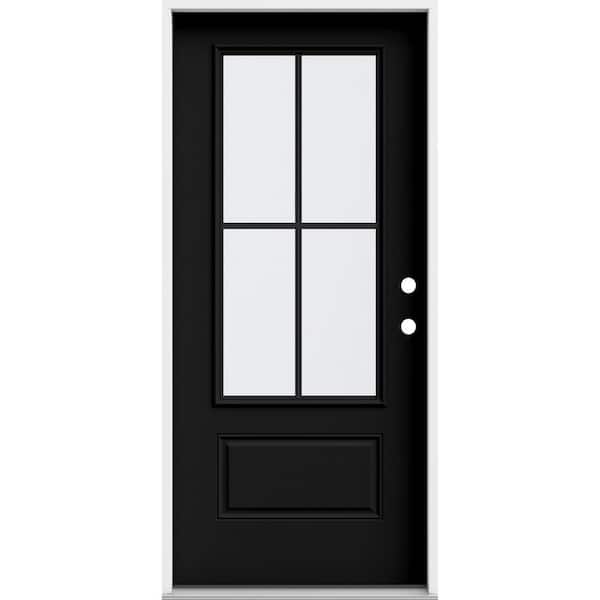 JELD-WEN 36 in. x 80 in. 1 Panel Left-Hand/Inswing 3/4 Lite Clear Glass Black Steel Prehung Front Door