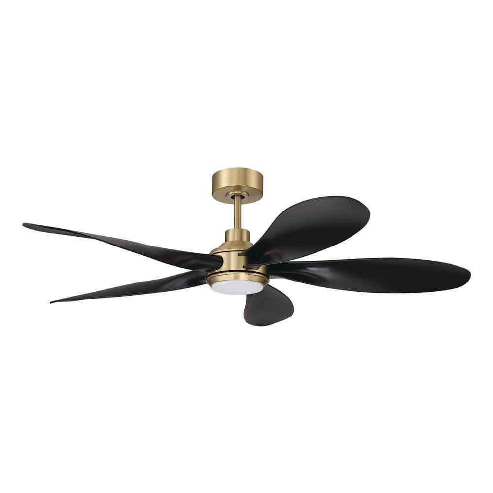 52 in. Satin Brass; Flat Black Blades Angled Mount Standard Ceiling Fan w/ Adjustable Integrated LED & Control Included price history on PriceWatchPro