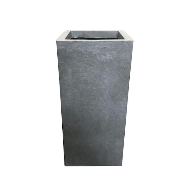 27.6"H Slate Gray Tall Rectangular Concrete Planter with Drainage Plug for Garden Patio