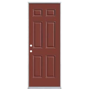 32 in. x 80 in. 6-Panel Right-Hand Inswing Painted Steel Prehung Front Exterior Door No Brickmold