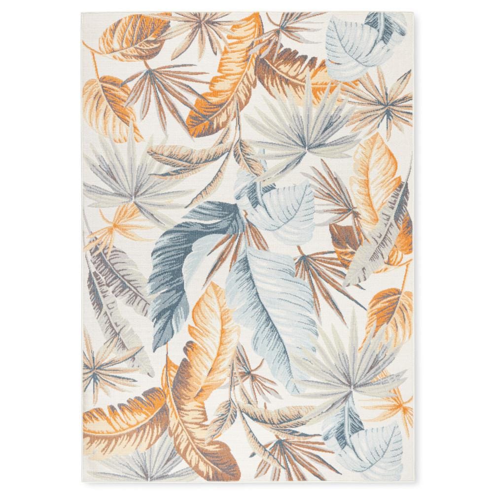 Ivory and Multicolor Tropical Foliage Synthetic Area Rug 5' x 7'