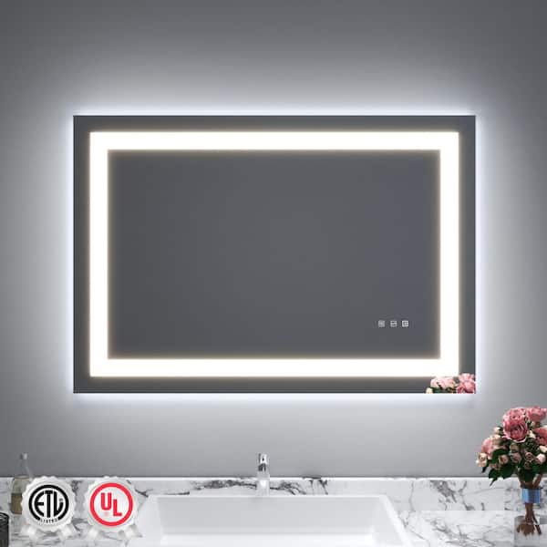 40 in. H x 30 in. W Rectangular Frameless Wall Bathroom Vanity Mirror with Backlit and Front Light