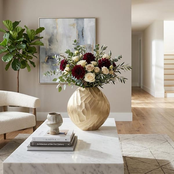 14 in. Gold Metal Hammered Decorative Vase