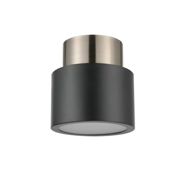 Globe Electric Stanley 6.3 in. 1-Light Matte Black Semi-Flush Mount Ceiling Light with Antique Brass Accents