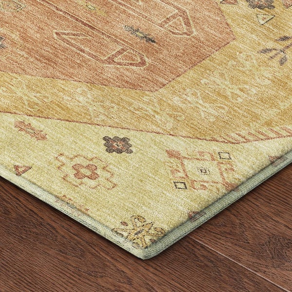 Mayfield Premium Machine Washable Abstract AMF2565 Gold 8 ft. x 8 ft. Round Rug
