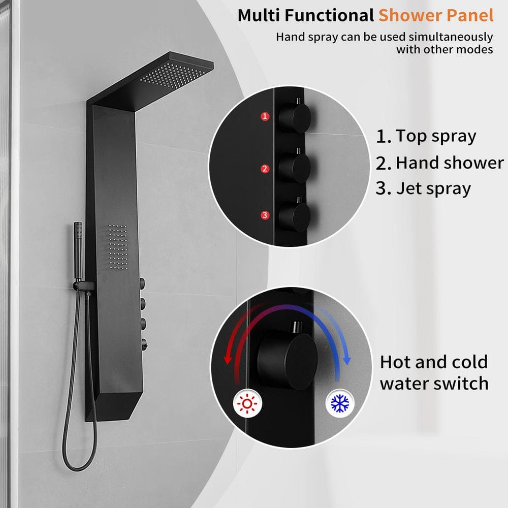 Matte Black Multi-Function Brass Shower Panel System