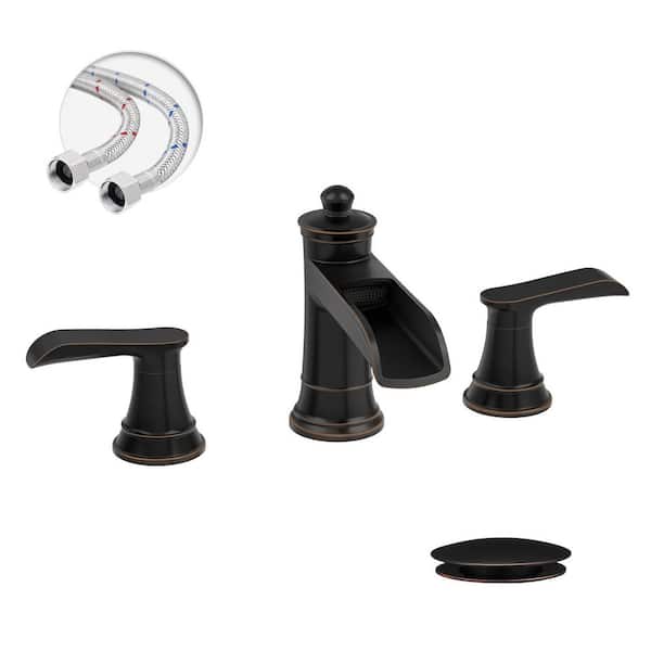 BWE 8 in. Waterfall Widespread 2-Handle Bathroom Faucet With Pop-up Drain Assembly in Oil Rubbed Bronze