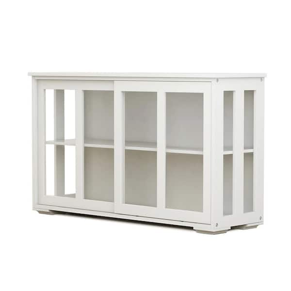 41.92 in. W x 12.99 in. D x 24.6 in. H White Linen Cabinet with Glass Door