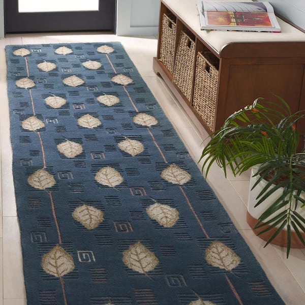 Berkley 3 ft. x 10 ft. Blue Transitional Leaf Motif Runner Rug