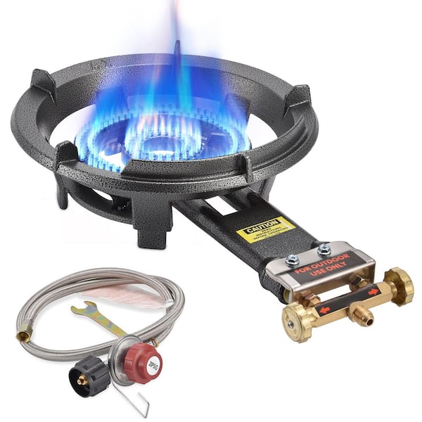 Unbranded Outdoor Propane Burner,13"Cast Iron One Side Burner with 0-20PSI Regulator,Stainless Steel Hose,Ideal for Wok Cooking