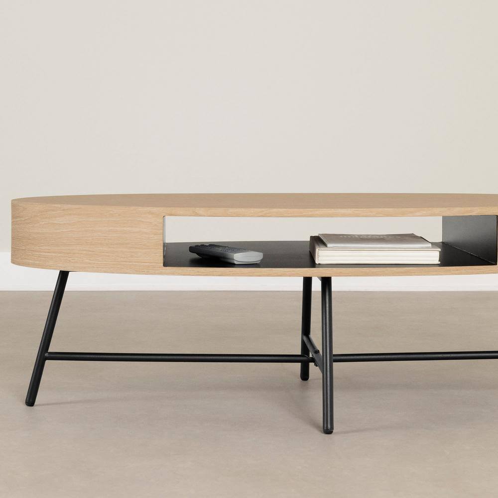 Pale Oak Oval Coffee Table with Metal Legs