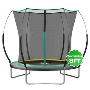8FT Springfree Trampoline with Enclosure Net, Bungee System, No-Gap Safety Design Outdoor Trampoline for Kids Green