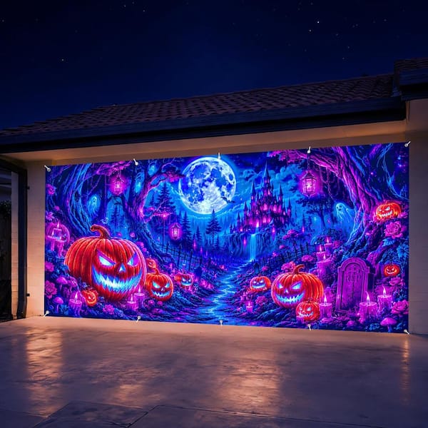 Justincity UV Reactive Halloween Outdoor Garage Door Banner Cover