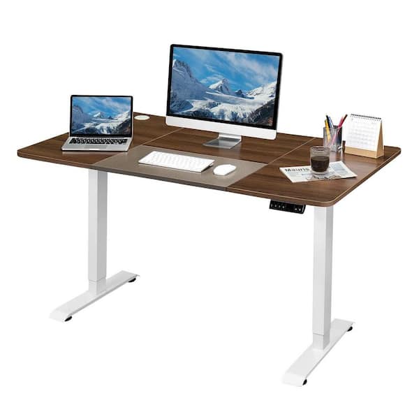 LACOO 55 in. Brown Electric Standing Desk Height Adjustable Wooden Workstation