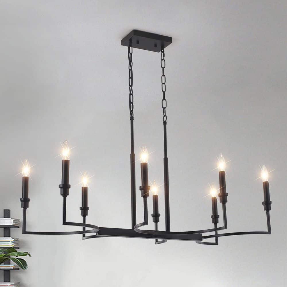 Industrial 8-Light Black Linear Classic-Candle-Style Chandelier for Kitchen Island with No Bulbs Included price history on PriceWatchPro