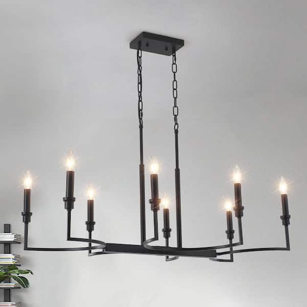 Industrial 8-Light Black Linear Classic-Candle-Style Chandelier for Kitchen Island with No Bulbs Included