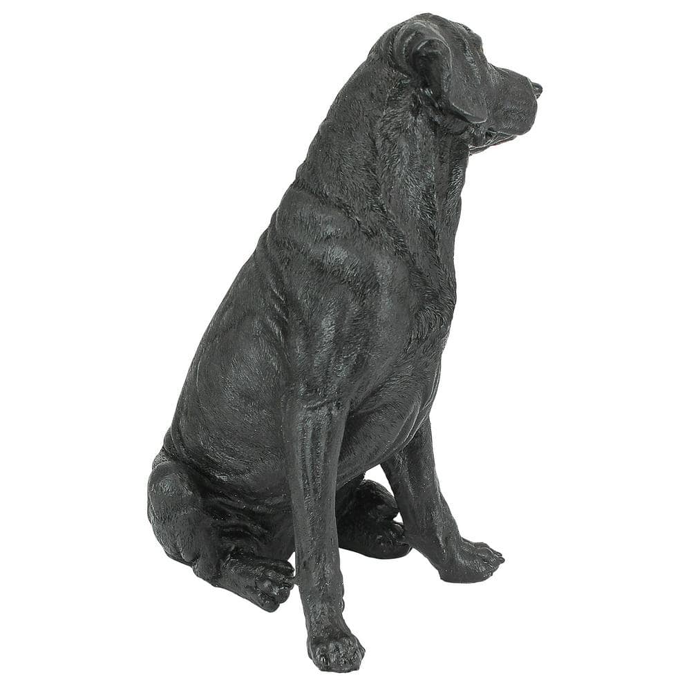 Black Resin Labrador Retriever Dog Garden Statue, 15.5 Inches Tall