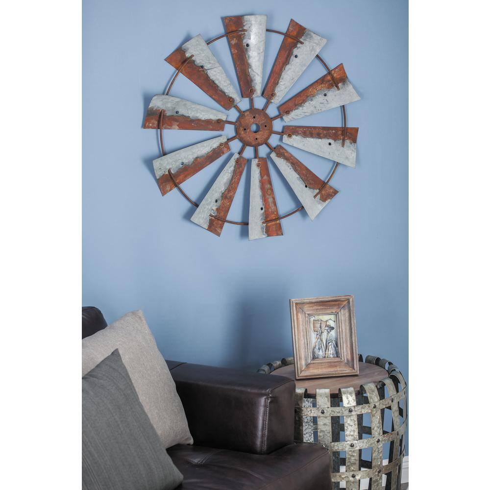 Rustic Brown Iron Windmill Wall Sculpture 30" Farmhouse Decor