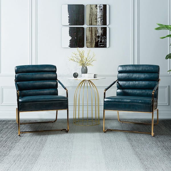 JAYDEN CREATION Amalia Turquoise Armchair with Metal Base (Set of 2)