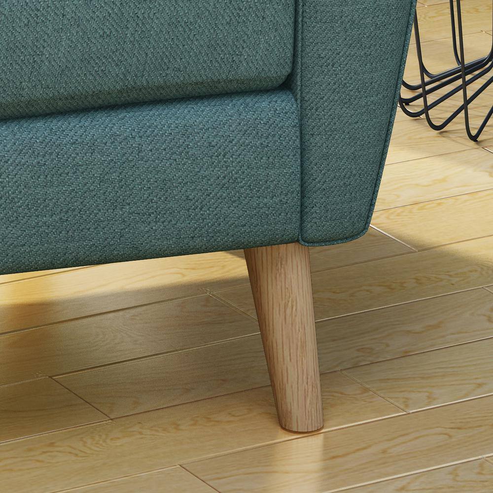 Mid-Century Blue Fabric Club Chair with Rubberwood Legs