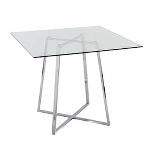 Cosmo 36 in. Square Chrome Metal and Clear Glass Dining Table (Seats 4)