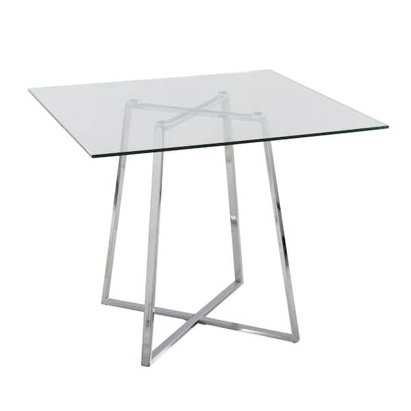 Lumisource Cosmo 36 in. Square Chrome Metal and Clear Glass Dining Table (Seats 4)