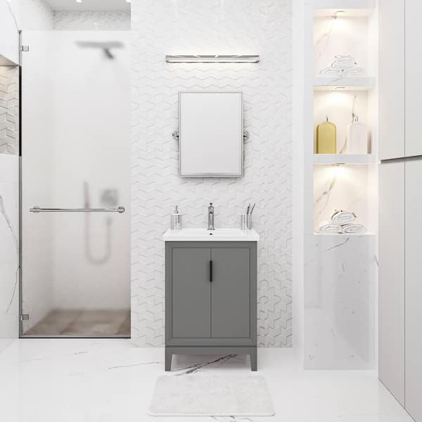 Water Creation Elise 24.5 in. W x 18 In. D Bath Vanity in Cashmere Grey with Ceramics Vanity Top in White with White Basin