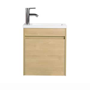 17.3 in. W x 10 in. D x 20 in. H Single Sink Wall Mounted Bath Vanity in Light Teak with White Cultured Marble Top