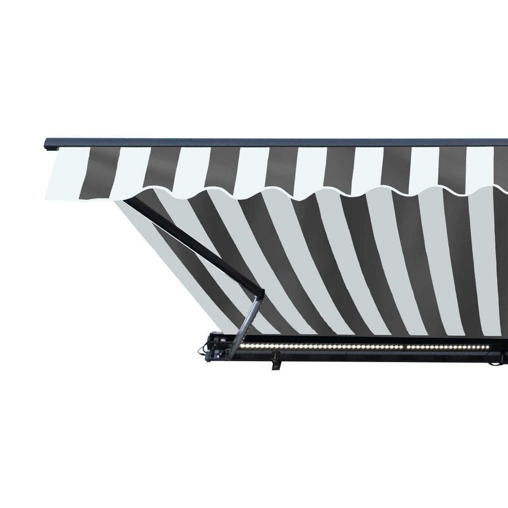 Grey and White Motorized LED Retractable Patio Awning