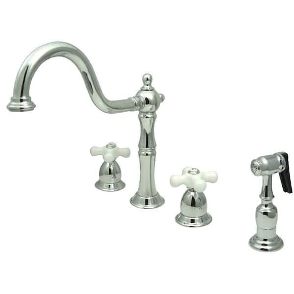 Kingston Brass Heritage 2-Handle Standard Kitchen Faucet with Side Sprayer in Polished Chrome