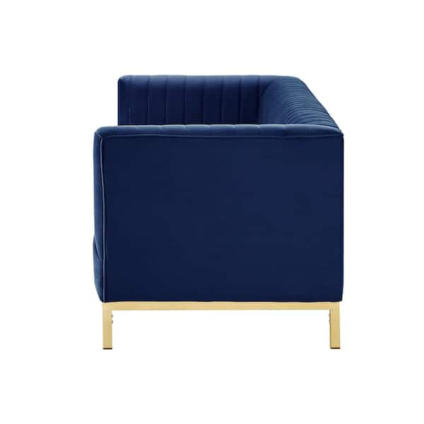 Baxton Studio Milena 93.3 in. Royal Blue Velvet 3-Seater Tuxedo Sofa with  Gold Base 152-9266-HD - The Home Depot