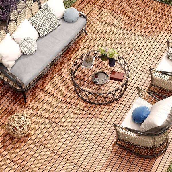 Afoxsos 1 ft. x 1 ft. Acacia Wood Brown Straight Groove Oiled