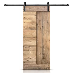 36 in. x 84 in. Light Brown Stained DIY Knotty Pine Wood Interior Sliding Barn Door with Hardware Kit