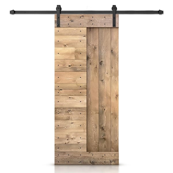 CALHOME 38 in. x 84 in. Light Brown Stained DIY Knotty Pine Wood Interior Sliding Barn Door with Hardware Kit