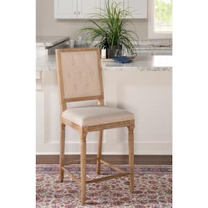 Alton 25 in. Rustic Brown Linen Tufted Upholstered Square Back Counter Stool