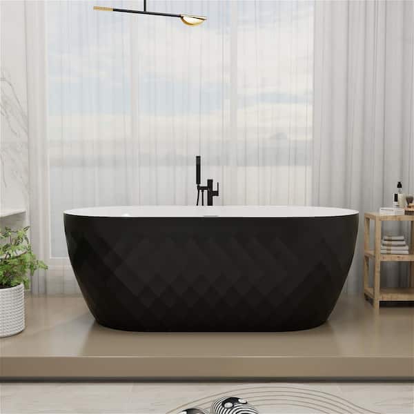 59 in. x 28 in. Acrylic Flat Bottom Non-Whirlpool Soaking Bathtub in Black