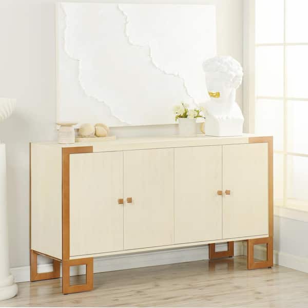StyleCraft Antique Cream White, Antique Brushed Gold 37.8 in. Accent Cabinet with 4 Shelves