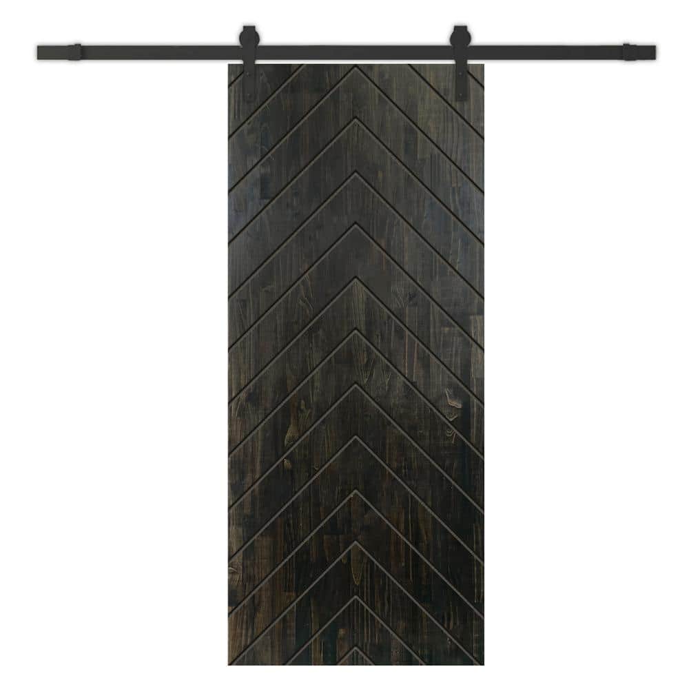 Herringbone 36 in. x 80 in. Fully Assembled Charcoal Black Stained Wood Modern Sliding Barn Door with Hardware Kit price history on PriceWatchPro